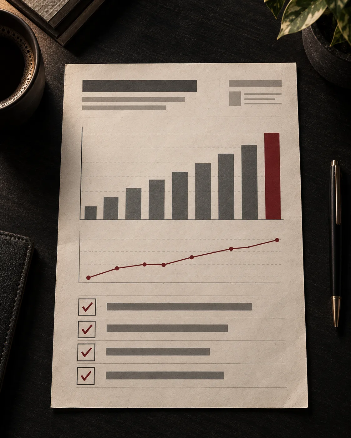 A weekly operating report with charts and completed checks