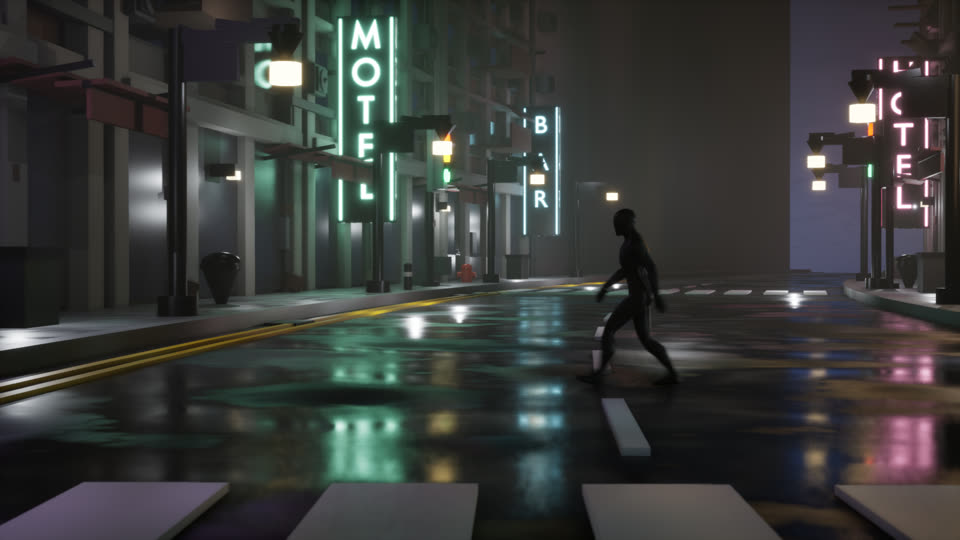 Render pass 3: A walker, crossing